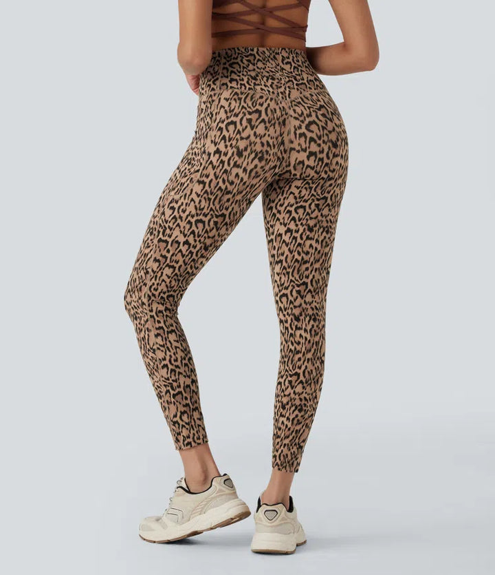 Halara UltraSculpt legginsy do jogi w panterkę, z wysokim stanem, modelujące brzuch i z kieszeniami