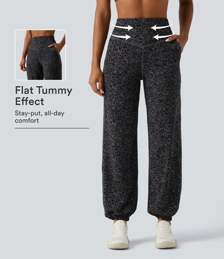 Milejka UltraSculpt w panterkę z wysokim stanem modelujące brzuch joga joggery z kieszeniami