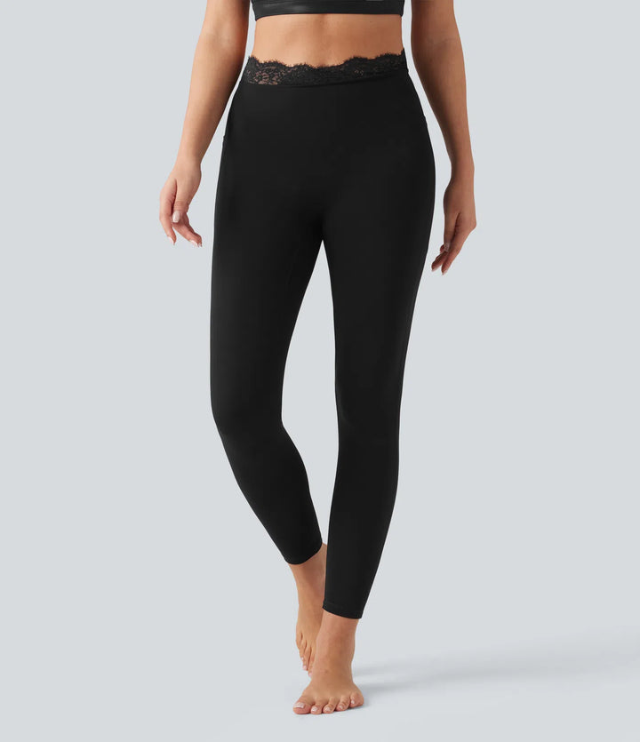Halara UltraSculpt legginsy do jogi w kształcie litery V z wysokim stanem, kontrastową koronką i kieszeniami