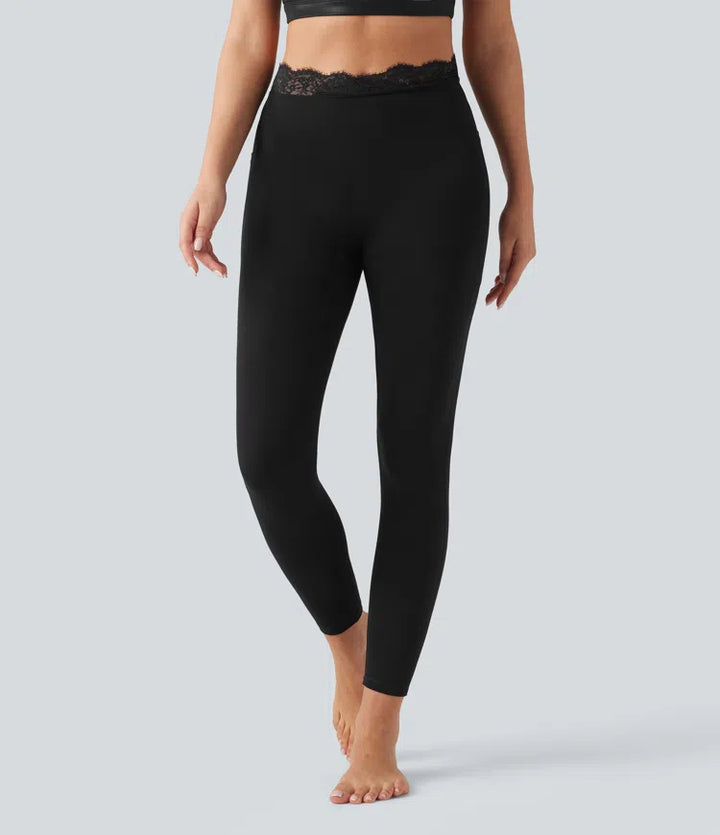 Halara UltraSculpt legginsy do jogi w kształcie litery V z wysokim stanem, kontrastową koronką i kieszeniami