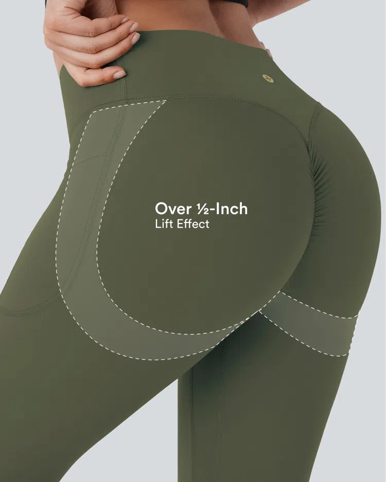 Halara UltraSculpt legginsy do jogi bootcut z wysokim stanem, marszczeniem podnoszącym pośladki, modelowaniem brzucha, modelujące sylwetkę, z kieszeniami.