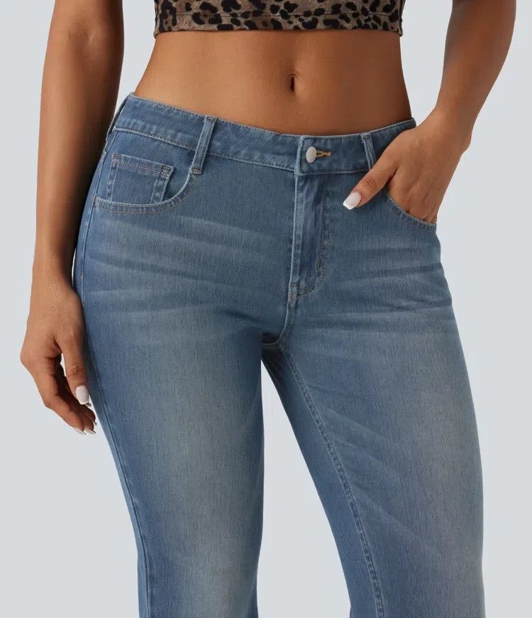 Milejka Flex z niskim stanem sprany bootcut jeansy na co dzień z kieszeniami