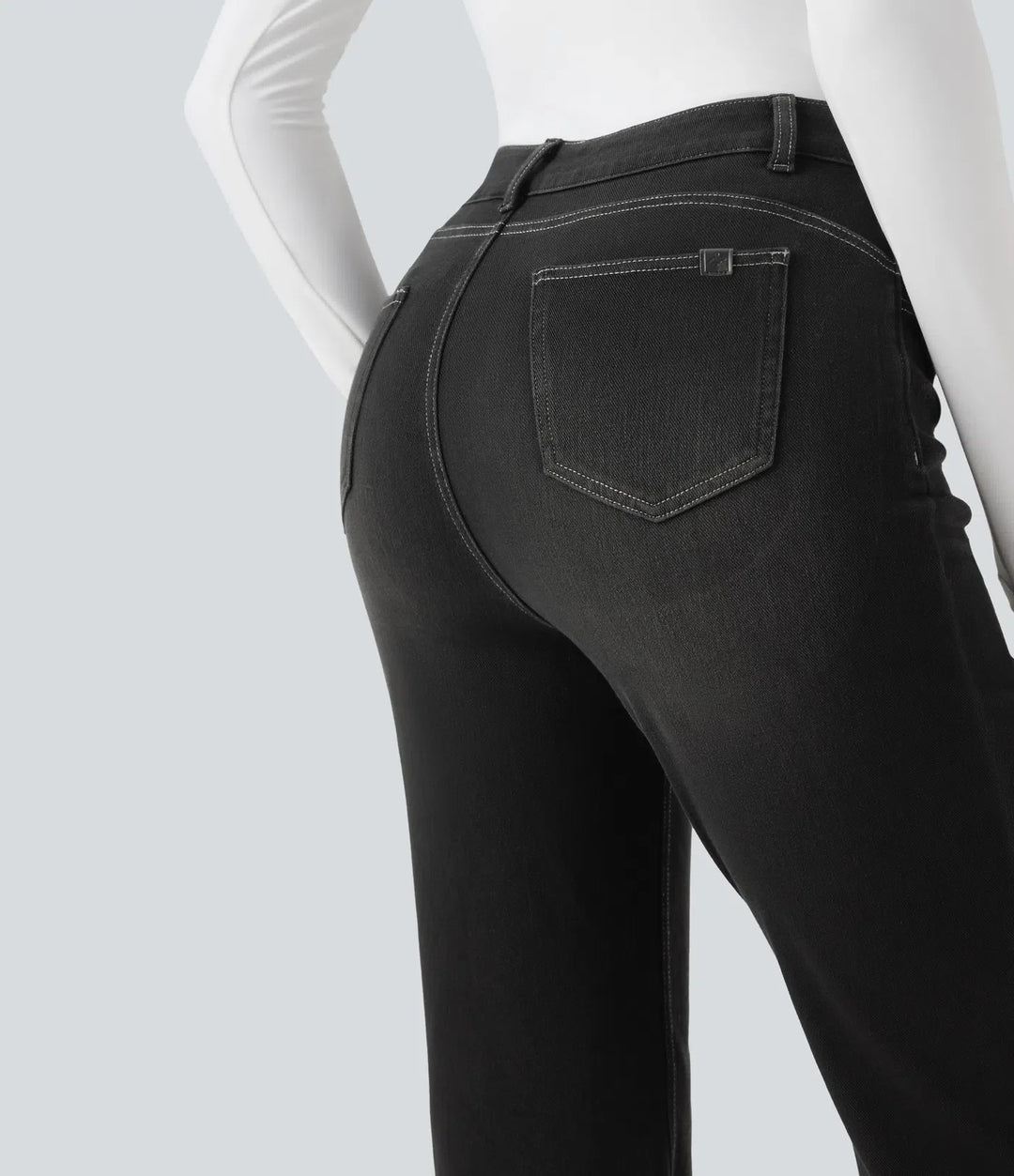 Milejka Flex z wysokim stanem modelujące brzuch unoszące pośladki denimowy na co dzień legginsy bootcut z kieszeniami