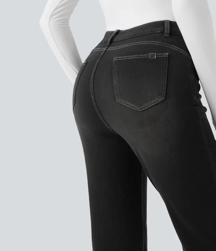 Milejka Flex z wysokim stanem modelujące brzuch unoszące pośladki denimowy na co dzień legginsy bootcut z kieszeniami