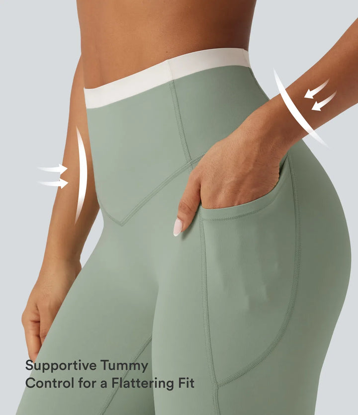 Milejka UltraSculpt z wysokim stanem modelujące brzuch kolor block skinny legginsy do jogi z kieszeniami
