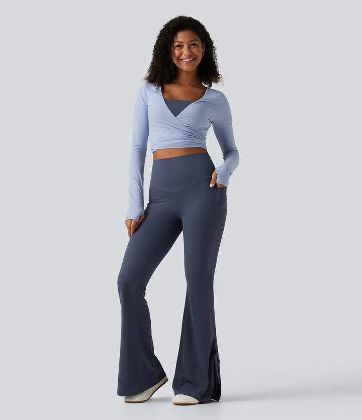 Halara UltraSculpt legginsy do jogi z wysokim stanem, sznurowaniem, rozszerzanymi nogawkami i kieszeniami
