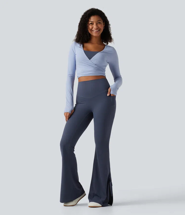 Halara UltraSculpt legginsy do jogi z wysokim stanem, sznurowaniem, rozszerzanymi nogawkami i kieszeniami