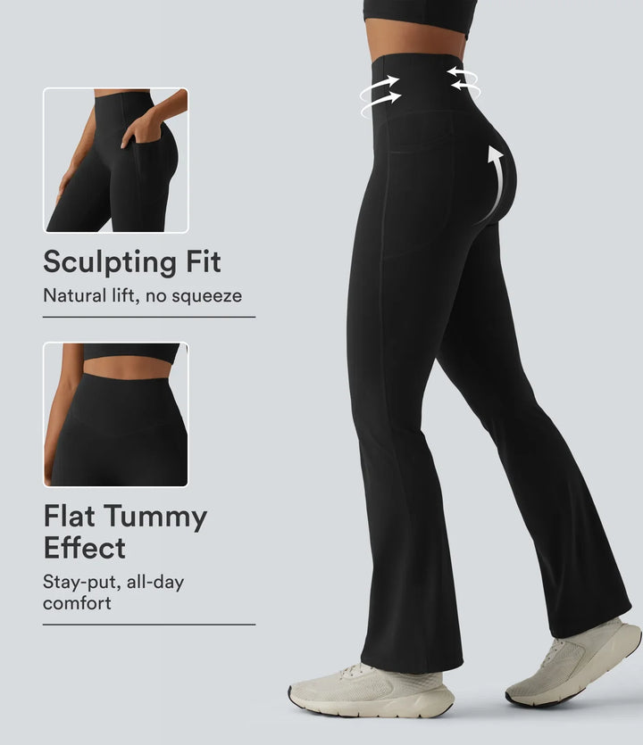 Milejka UltraSculpt z wysokim stanem unoszące pośladki modelujące brzuch bootcut legginsy do jogi z kieszeniami