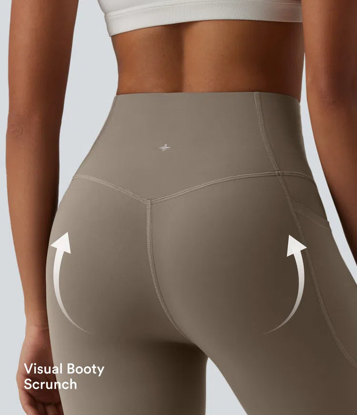 Halara UltraSculpt legginsy do jogi z wysokim stanem, modelujące brzuch, z rozkloszowanymi nogawkami i kieszeniami