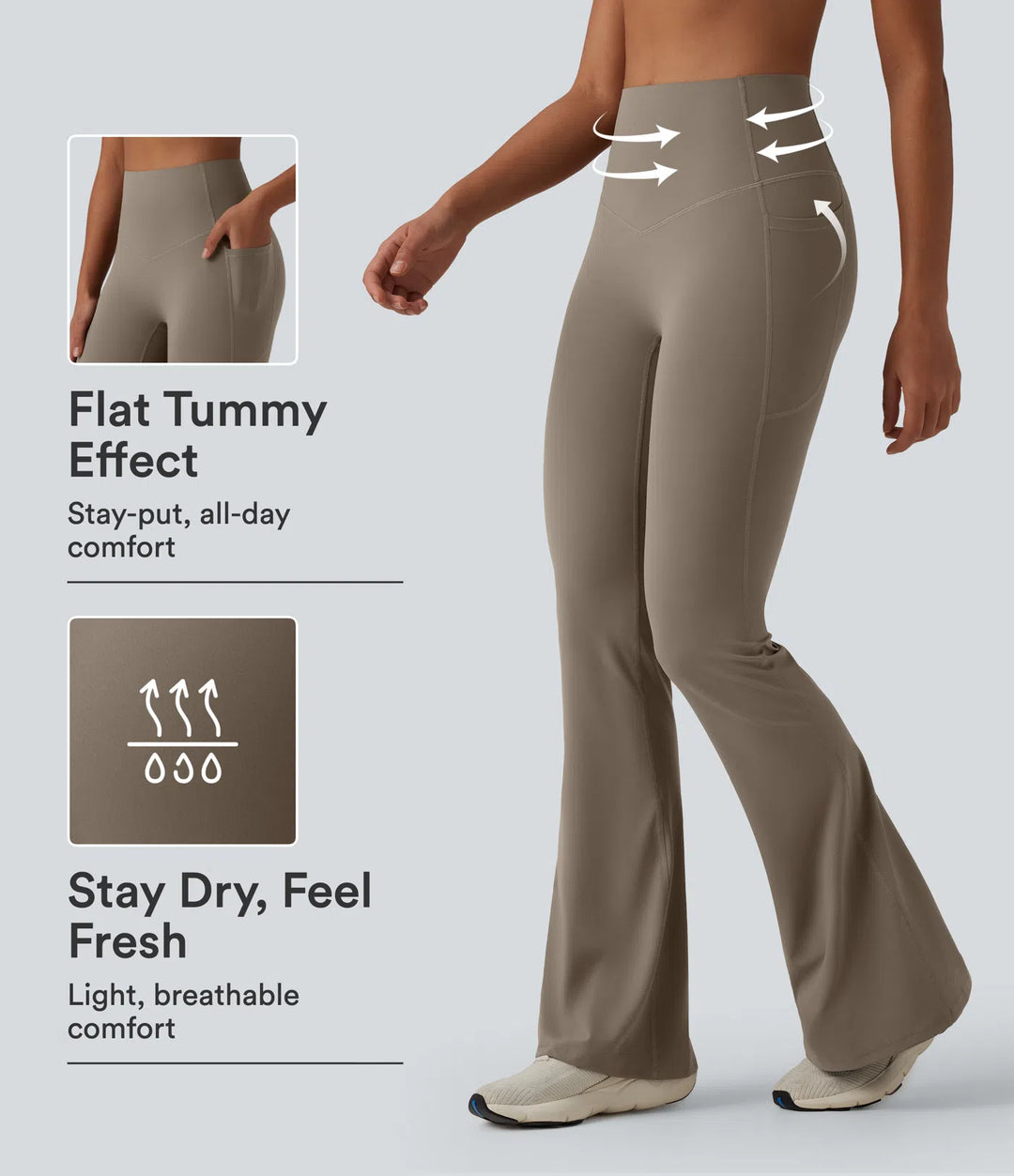 Halara UltraSculpt legginsy do jogi z wysokim stanem, modelujące brzuch, z rozkloszowanymi nogawkami i kieszeniami