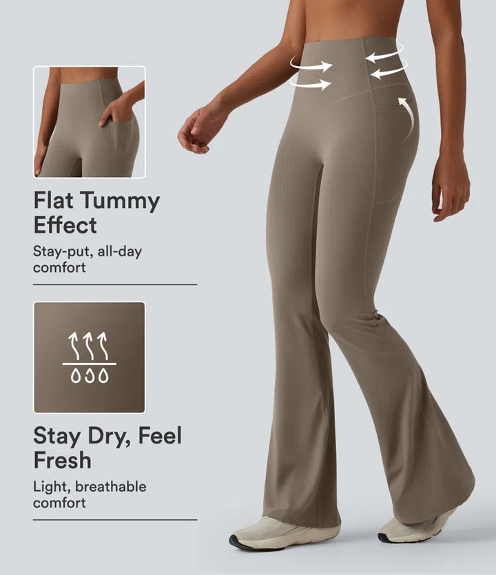 Halara UltraSculpt legginsy do jogi z wysokim stanem, modelujące brzuch, z rozkloszowanymi nogawkami i kieszeniami