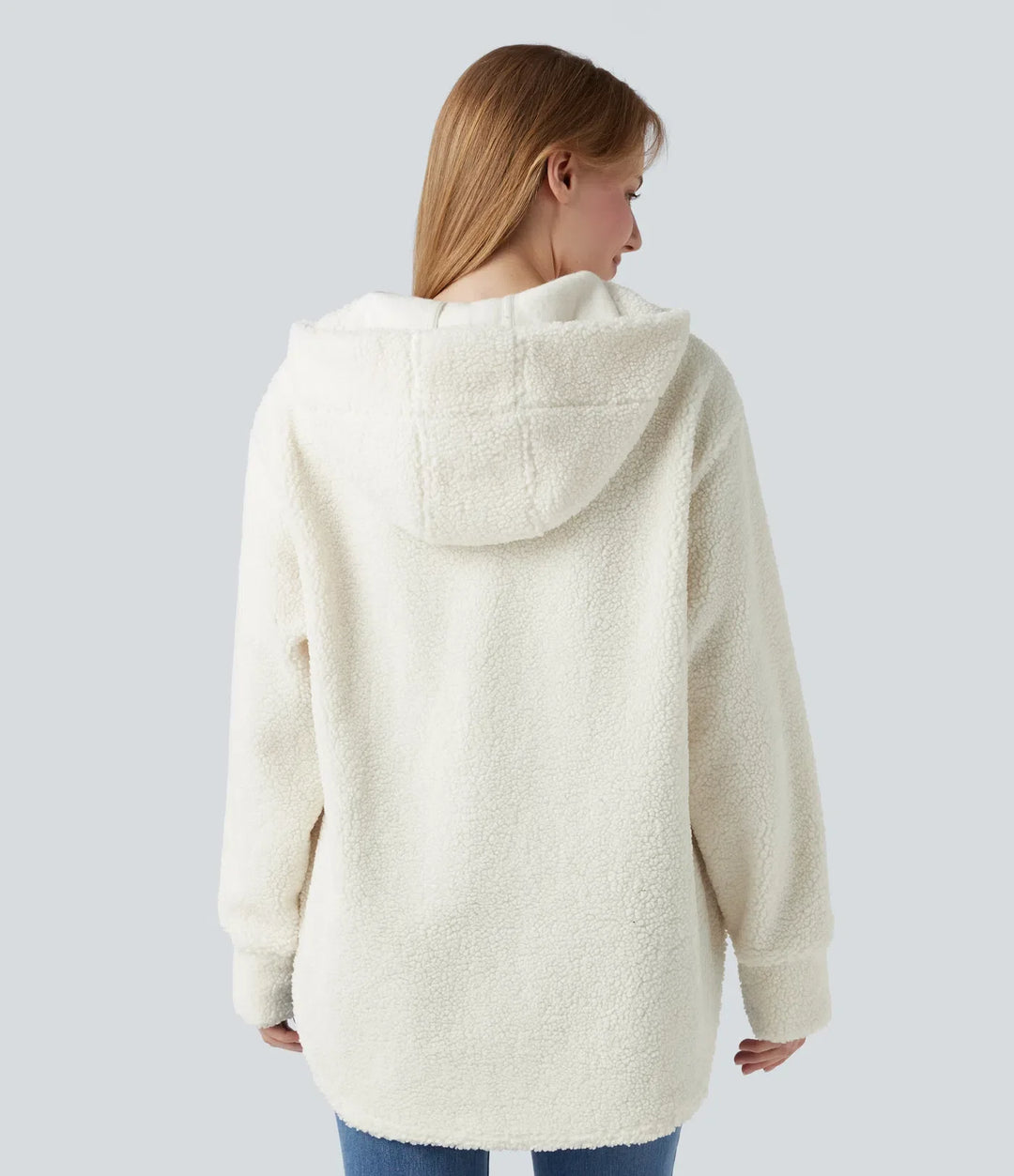 Z kapturem połowa zamek z zaokrąglonym dołem oversize na co dzień sherpa bluza z kieszeniami
