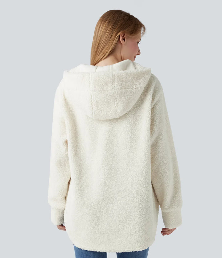 Z kapturem połowa zamek z zaokrąglonym dołem oversize na co dzień sherpa bluza z kieszeniami