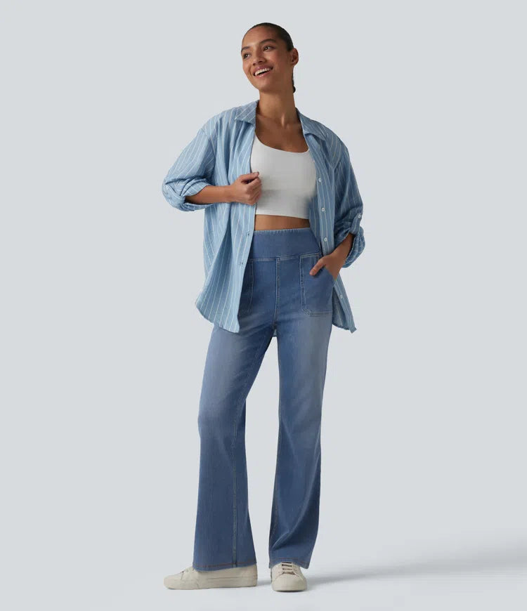 Halara Flex jeansy bootcut z wysokim stanem, z modelującym efektem na brzuch i z kieszeniami