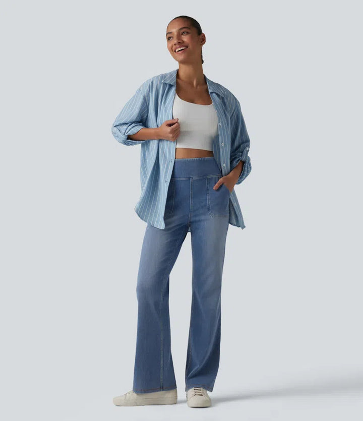 Halara Flex jeansy bootcut z wysokim stanem, z modelującym efektem na brzuch i z kieszeniami