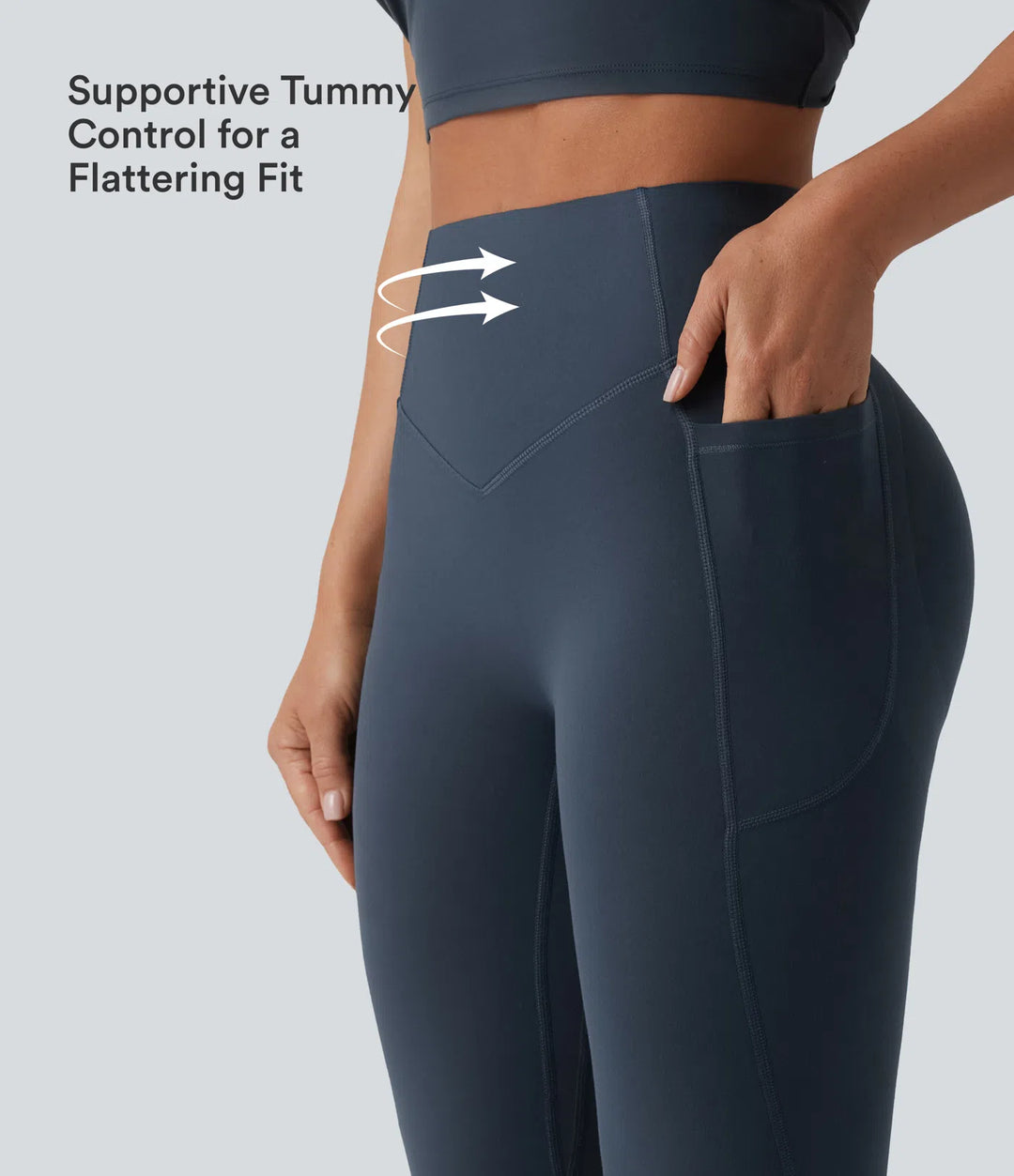 Halara UltraSculpt legginsy do jogi z wysokim stanem, marszczonym tyłem unoszącym pośladki, modelujące brzuch, z rozkloszowanymi nogawkami i kieszeniami