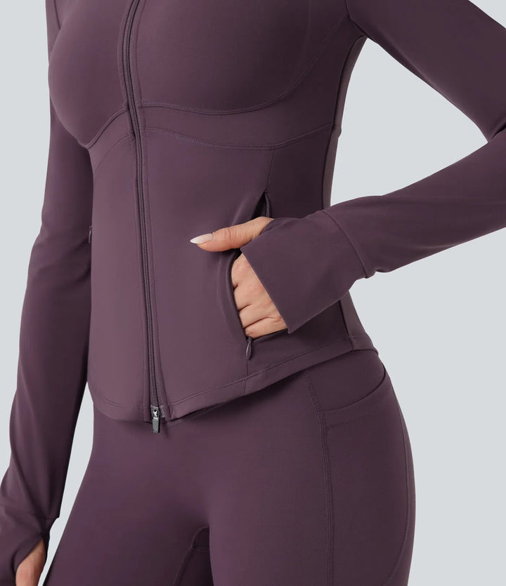Milejka UltraSculpt z półgolfem push-up z długim rękawem z otworem na kciuk joga kurtka z kieszeniami