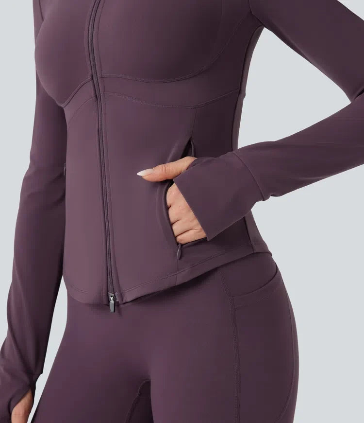 Milejka UltraSculpt z półgolfem push-up z długim rękawem z otworem na kciuk joga kurtka z kieszeniami