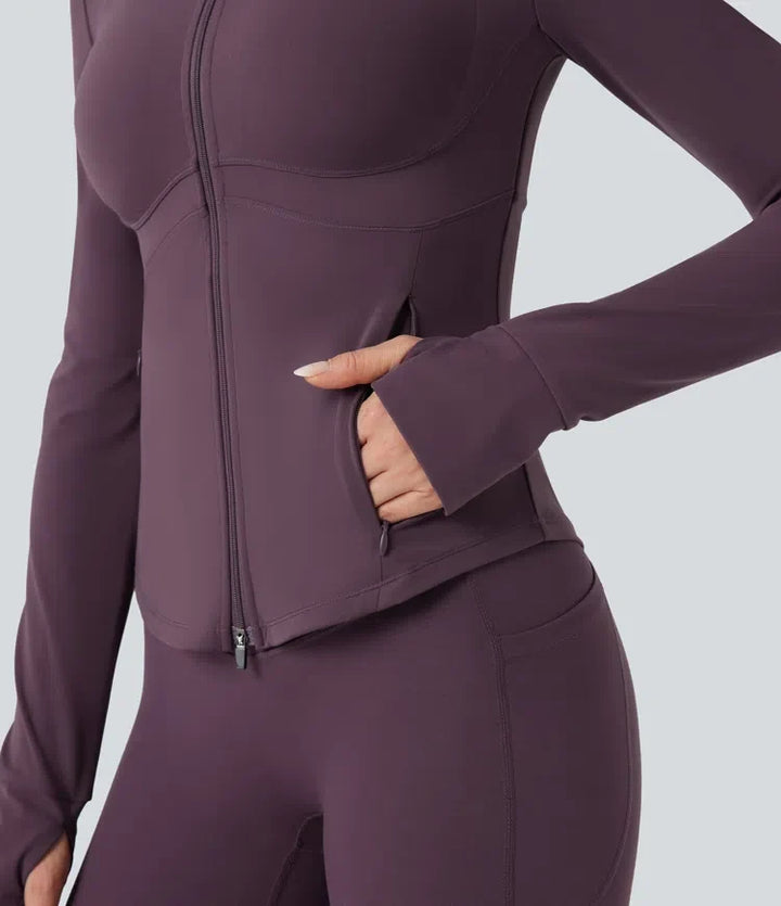 Milejka UltraSculpt z półgolfem push-up z długim rękawem z otworem na kciuk joga kurtka z kieszeniami