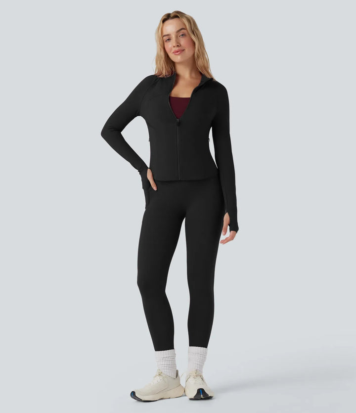 Milejka UltraSculpt ze stójką i długim rękawem z otworem na kciuk joga Curvy kurtka z kieszeniami