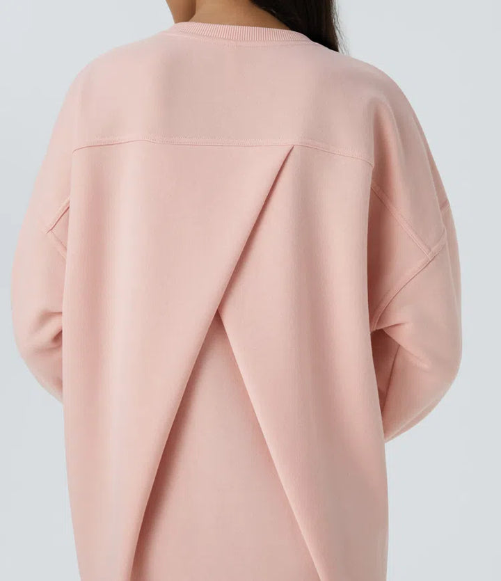 Oversize bluza z polaru z okrągłym dekoltem, długimi rękawami i kieszenią, na co dzień