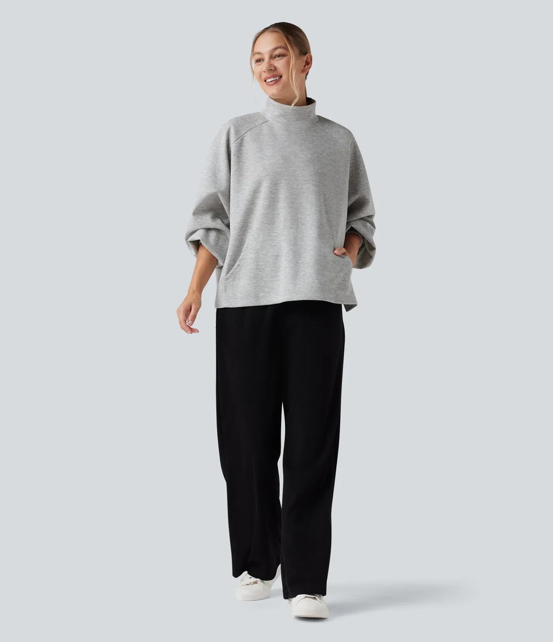 Z półgolfem z długim rękawem High Low bluza na co dzień z kieszenią