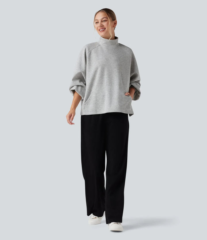 Z półgolfem z długim rękawem High Low bluza na co dzień z kieszenią