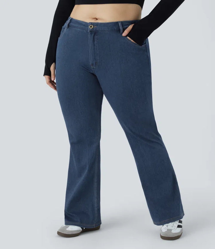 Halara Flex Mid Rise — dżinsy z kieszeniami, luźny krój, duże rozmiary
