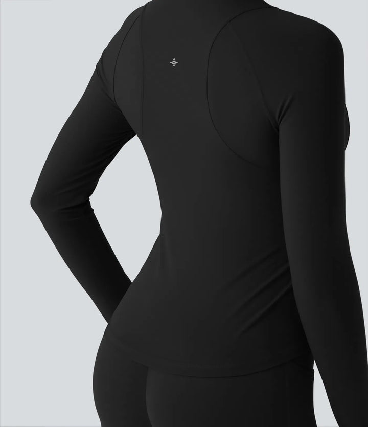 Milejka UltraSculpt ze stójką i długim rękawem z otworem na kciuk joga Curvy kurtka z kieszeniami