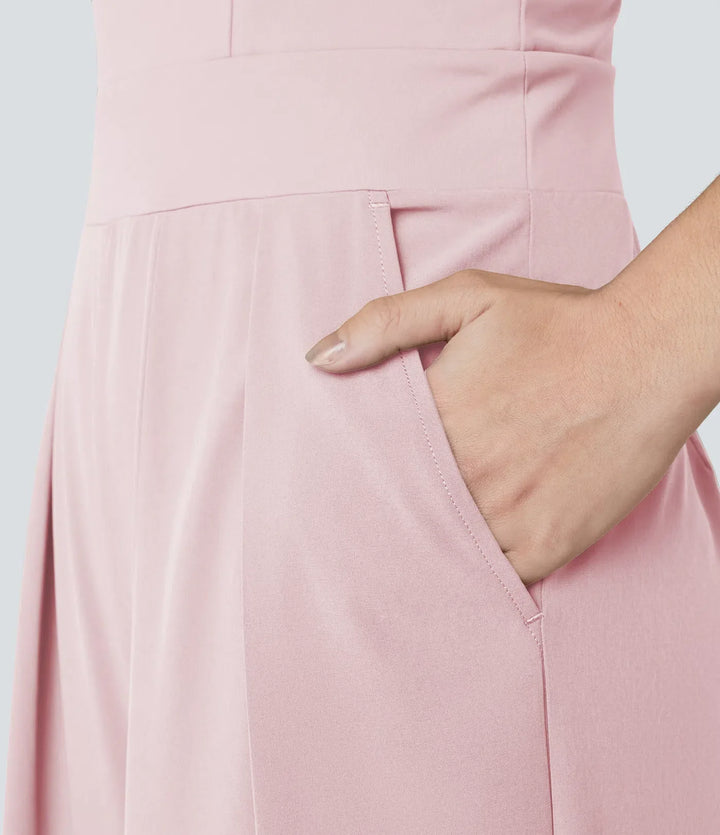 Z dekoltem V z odkrytymi plecami Invisible zamek 2-in-1 na co dzień Slip baggy kombinezon z kieszeniami