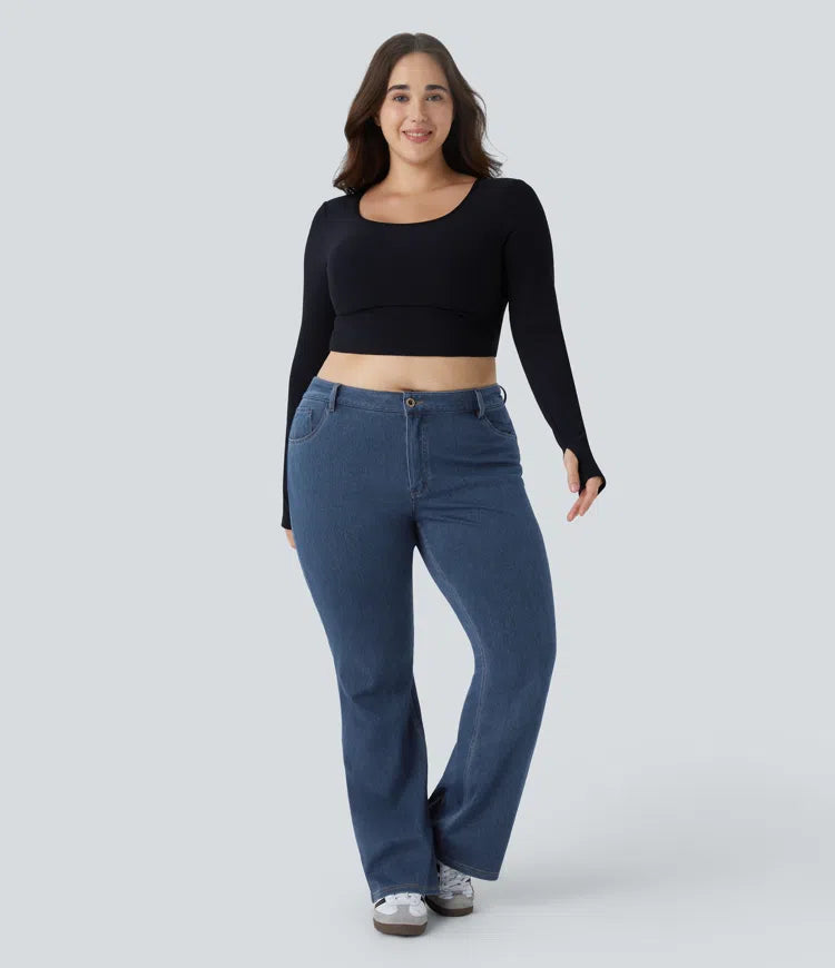 Halara Flex Mid Rise — dżinsy z kieszeniami, luźny krój, duże rozmiary