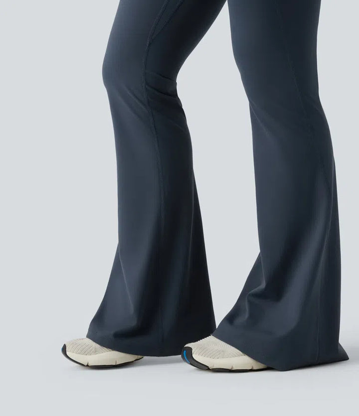 Halara UltraSculpt legginsy do jogi z wysokim stanem, marszczonym tyłem unoszącym pośladki, modelujące brzuch, z rozkloszowanymi nogawkami i kieszeniami