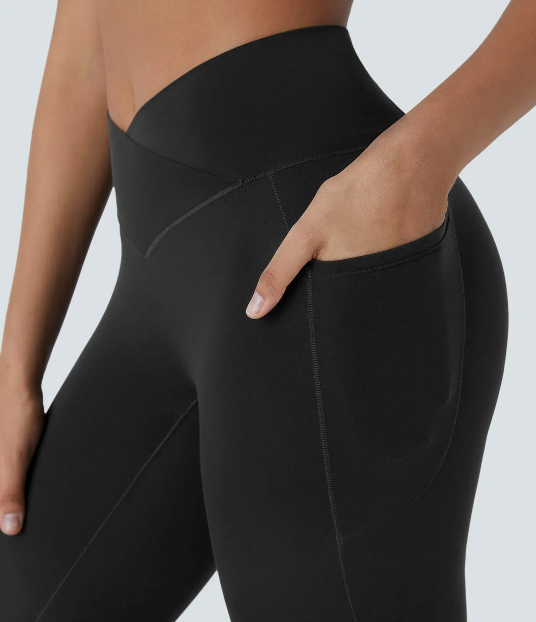 SoftlyZero z wysokim stanem krzyżowany kieszeń capri legginsy do jogi