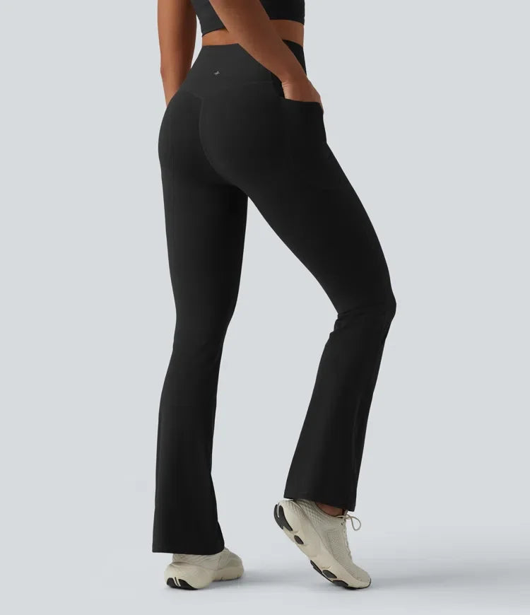 Milejka UltraSculpt z wysokim stanem unoszące pośladki modelujące brzuch bootcut legginsy do jogi z kieszeniami