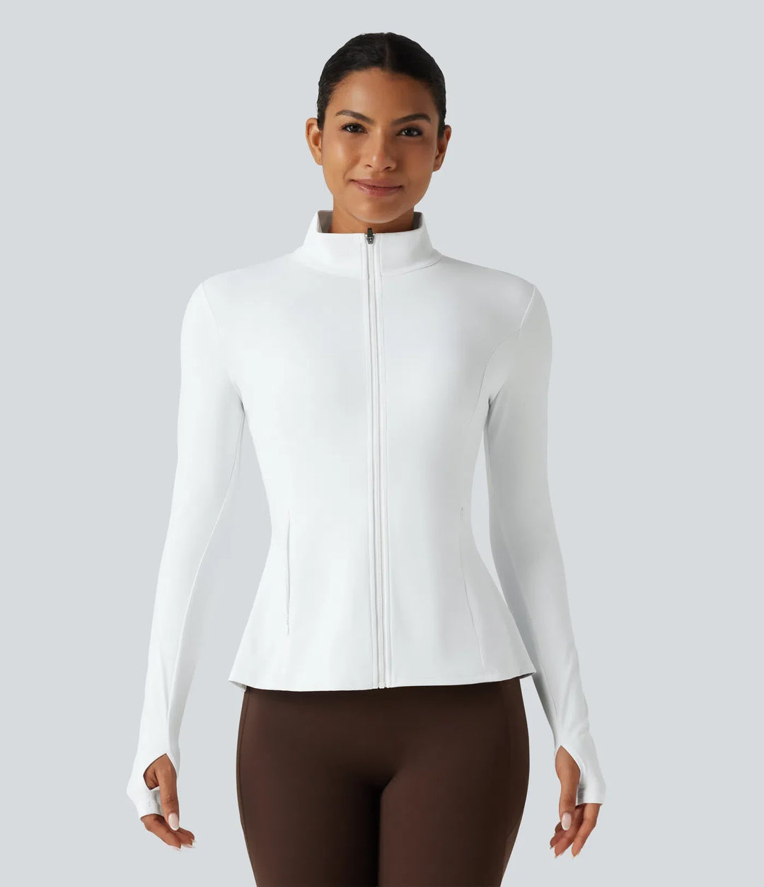 SoftlyZero Airy ze stójką i długim rękawem z otworem na kciuk Eyelet z falbankowym dołem InstantCool joga kurtka z kieszeniami-UPF50+