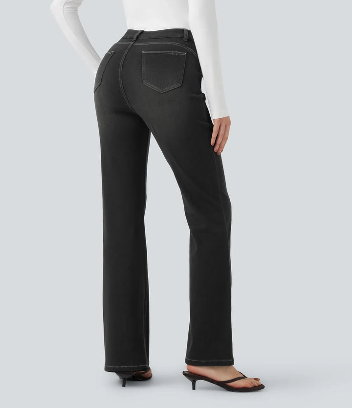 Milejka Flex z wysokim stanem modelujące brzuch unoszące pośladki denimowy na co dzień legginsy bootcut z kieszeniami