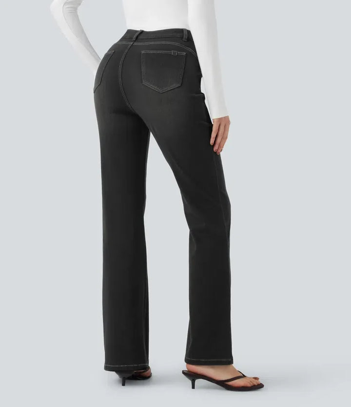 Milejka Flex z wysokim stanem modelujące brzuch unoszące pośladki denimowy na co dzień legginsy bootcut z kieszeniami