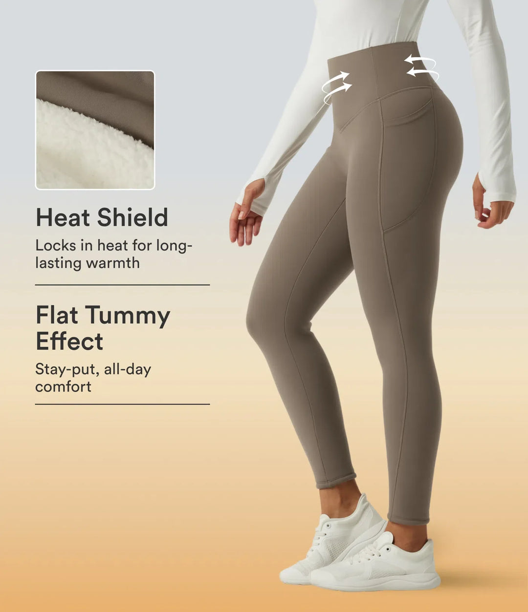 Milejka UltraSculpt ciepło z wysokim stanem modelujące brzuch polarowy legginsy do jogi z kieszeniami