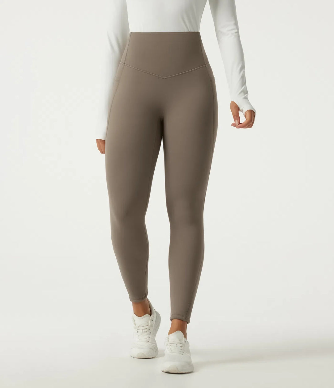 Milejka UltraSculpt ciepło z wysokim stanem modelujące brzuch polarowy legginsy do jogi z kieszeniami
