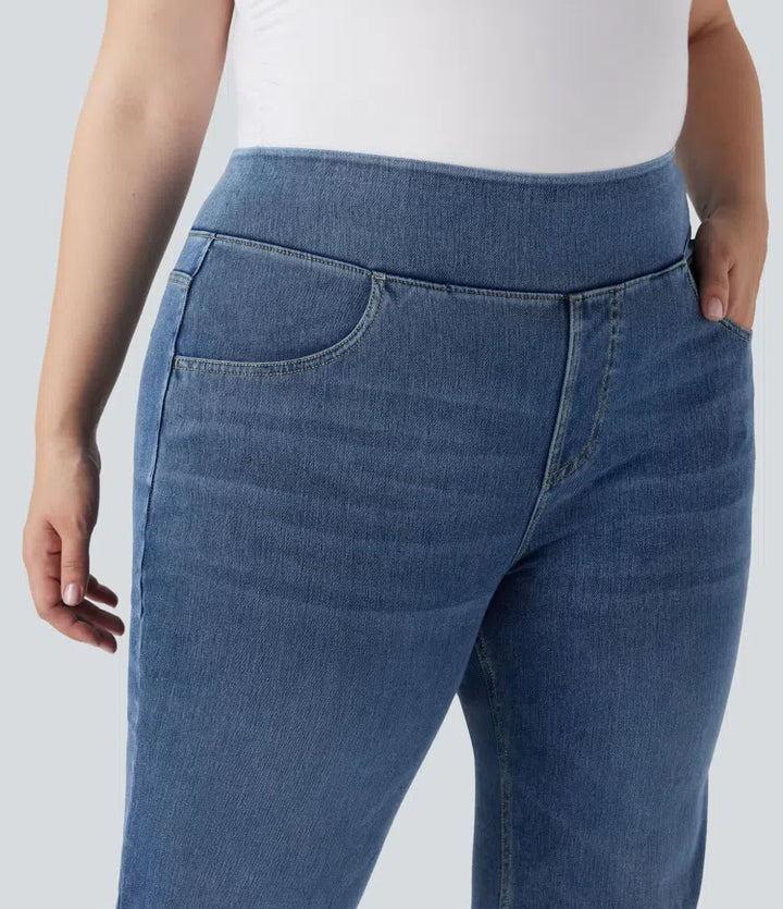 Halara Flex jeansy bootcut z wysokim stanem, kieszeniami i pranym wykończeniem — na co dzień — w rozmiarze plus