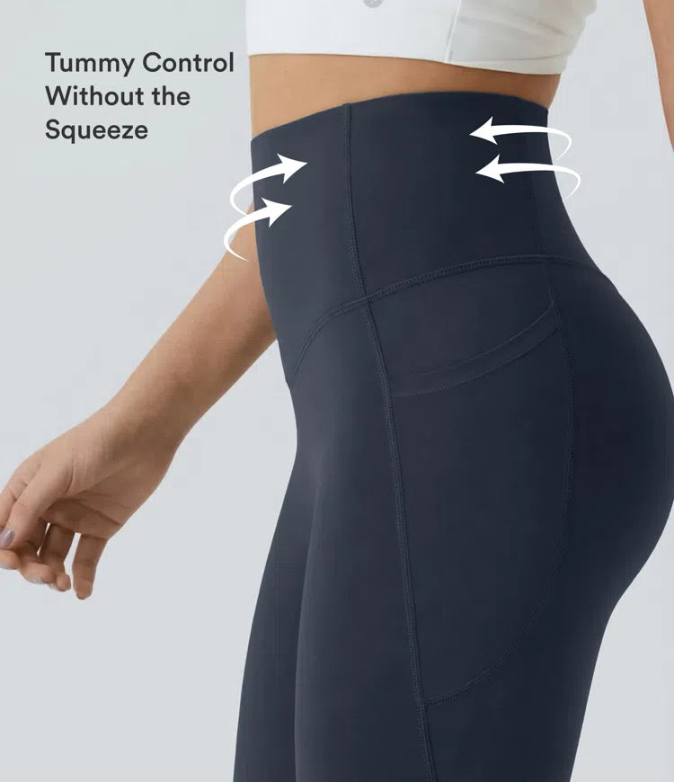 Halara UltraSculpt capri legginsy treningowe z wysokim stanem, marszczonym tyłem unoszącym pośladki, modelujące brzuch, z kieszenią