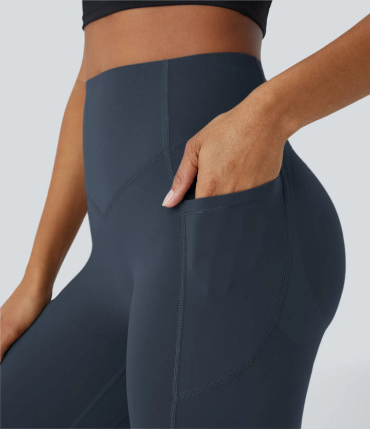 Halara UltraSculpt legginsy treningowe modelujące z wysokim stanem — efekt marszczenia podnoszący pośladki, modelowanie i kontrola brzucha, z kieszenią