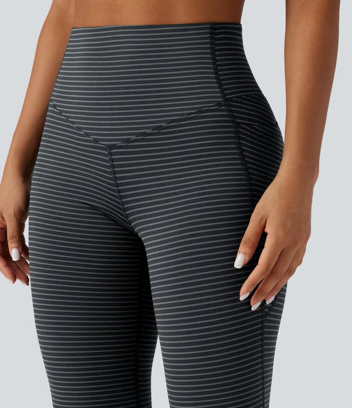 Z wysokim stanem modelujące brzuch w paski joga bootcut legginsy z kieszeniami
