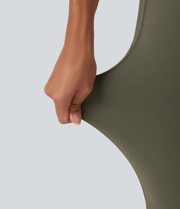 Halara UltraSculpt legginsy z wysokim stanem, z krzyżowanym pasem, marszczonym tyłem podnoszącym pośladki, modelujące i kontrolujące brzuch, z rozszerzanymi nogawkami do jogi, z kieszeniami