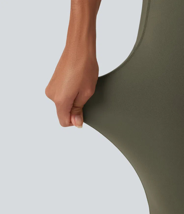 Halara UltraSculpt legginsy z wysokim stanem, z krzyżowanym pasem, marszczonym tyłem podnoszącym pośladki, modelujące i kontrolujące brzuch, z rozszerzanymi nogawkami do jogi, z kieszeniami