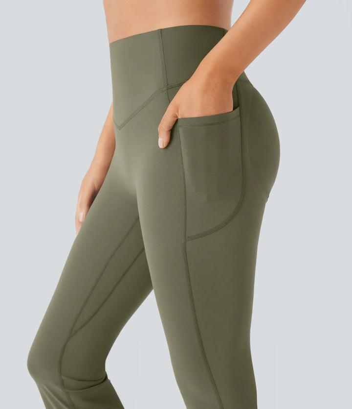 Milejka UltraSculpt z wysokim stanem marszczony unoszące pośladki modelujące brzuch kieszeń modelujące joga legginsy bootcut
