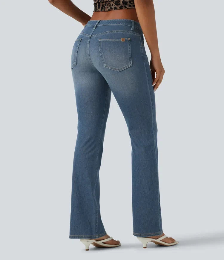 Milejka Flex z niskim stanem sprany bootcut jeansy na co dzień z kieszeniami