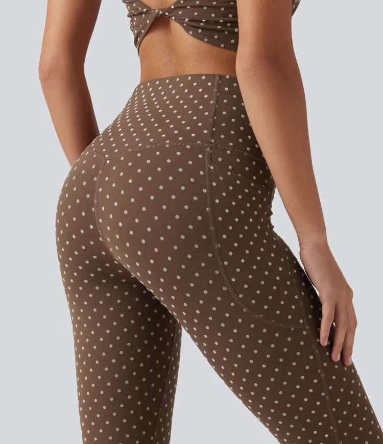Halara UltraSculpt flockowane legginsy treningowe z wysokim stanem, modelujące brzuch, w groszki, z kieszeniami