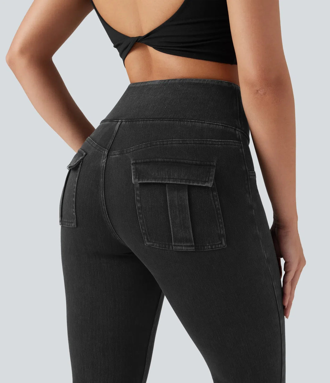 Milejka Flex z wysokim stanem modelujące brzuch denimowe legginsy na co dzień z kieszeniami