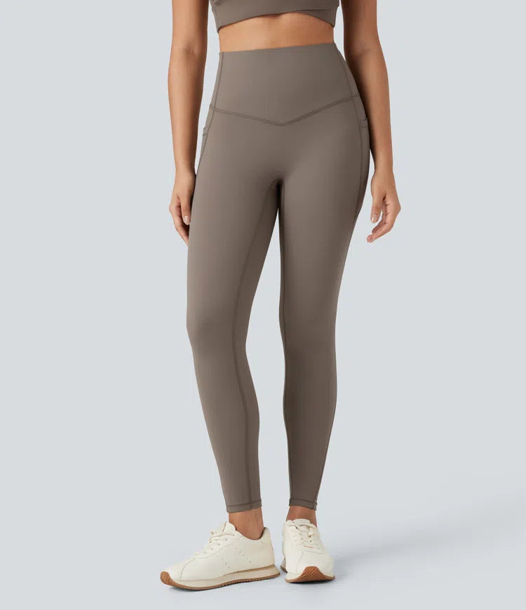 SoCinched legginsy do jogi z polaru z wysokim stanem, modelujące brzuch, z kieszeniami.